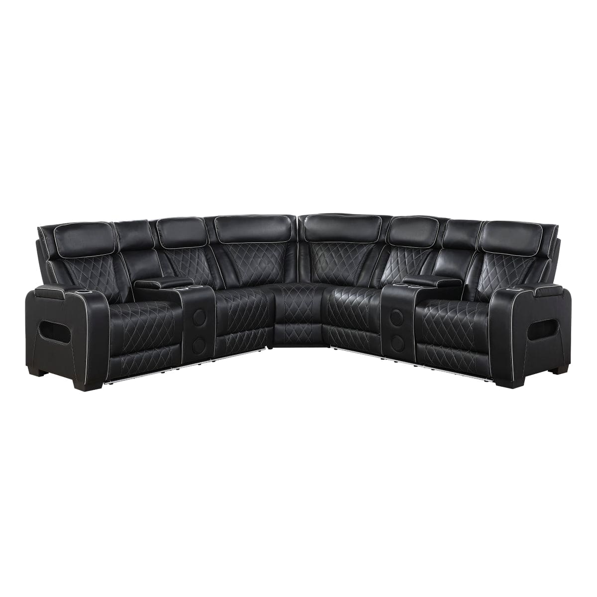 Homelegance  - Fairway 3-Piece Power Reclining Sectional W/ Consoles, Power Headrests, Storage Arms(Top and Side), Cup holders, Charging Ports, Wireless speakers and LED lighting in Black - 9516BLKSx32LCN2RCNPWH view 1