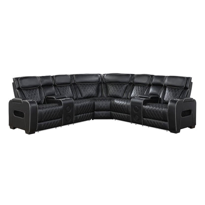 Homelegance  - Fairway 3-Piece Power Reclining Sectional W/ Consoles, Power Headrests, Storage Arms(Top and Side), Cup holders, Charging Ports, Wireless speakers and LED lighting in Black - 9516BLKSx32LCN2RCNPWH view 1
