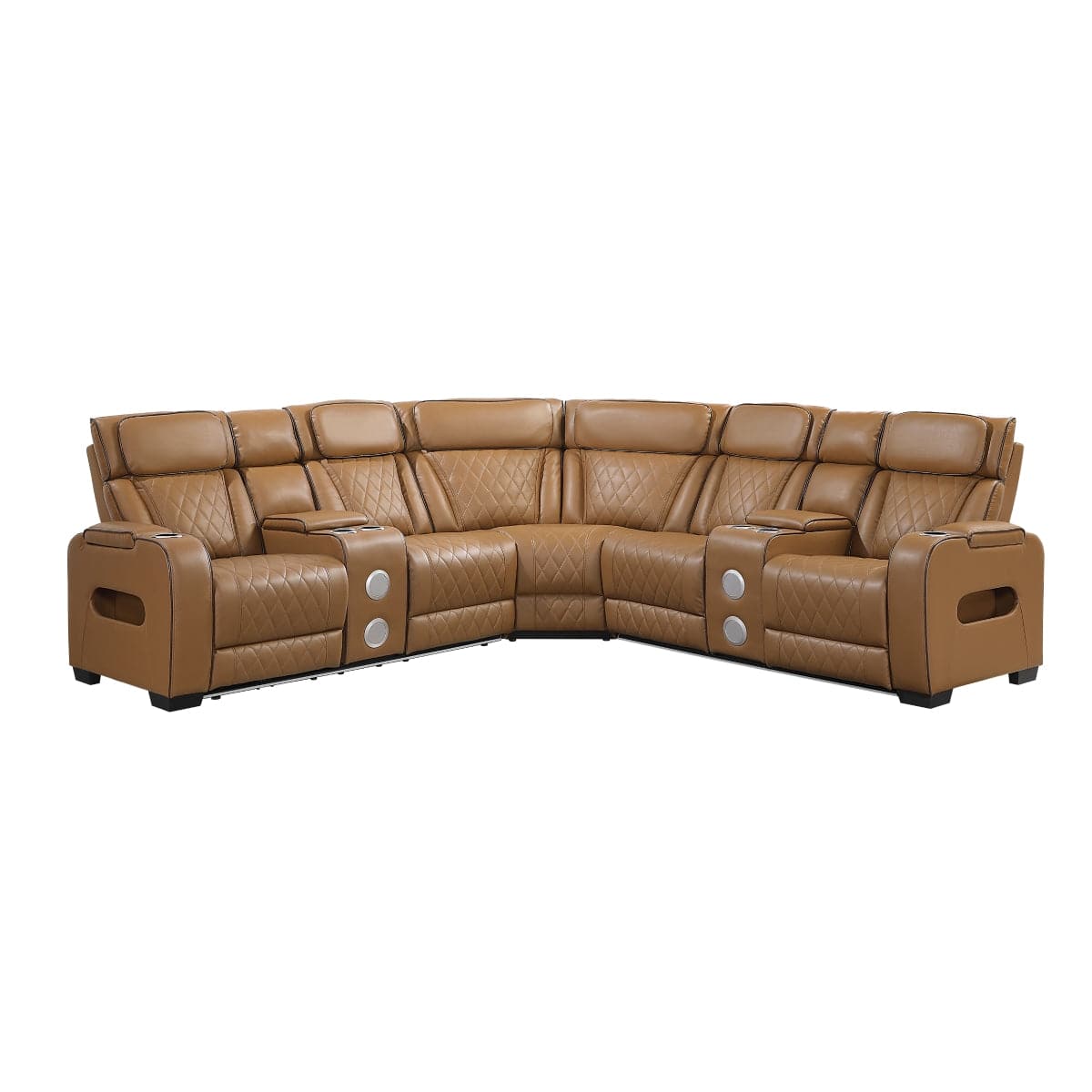 Homelegance  - Fairway 3-Piece Power Reclining Sectional W/ Consoles, Power Headrests, Storage Arms(Top and Side), Cup holders, Charging Ports, Wireless speakers and LED lighting in Brown - 9516BRWSx32LCN2RCNPWH view 1
