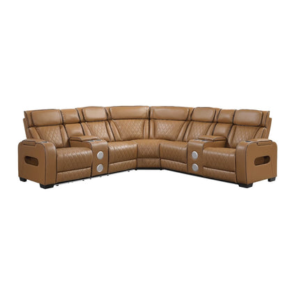 Homelegance  - Fairway 3-Piece Power Reclining Sectional W/ Consoles, Power Headrests, Storage Arms(Top and Side), Cup holders, Charging Ports, Wireless speakers and LED lighting in Brown - 9516BRWSx32LCN2RCNPWH view 1