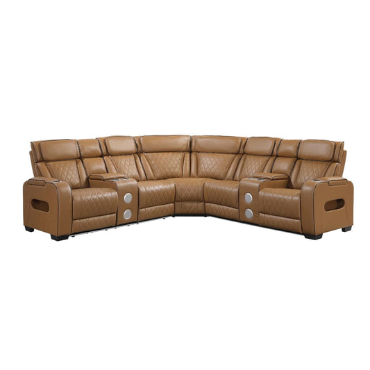 Homelegance  - Fairway 3-Piece Power Reclining Sectional W/ Consoles, Power Headrests, Storage Arms(Top and Side), Cup holders, Charging Ports, Wireless speakers and LED lighting in Brown - 9516BRWSx32LCN2RCNPWH view 1