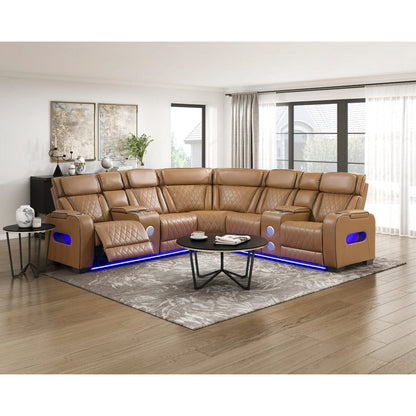 Homelegance  - Fairway 3-Piece Power Reclining Sectional W/ Consoles, Power Headrests, Storage Arms(Top and Side), Cup holders, Charging Ports, Wireless speakers and LED lighting in Brown - 9516BRWSx32LCN2RCNPWH view 3