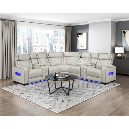 Homelegance  - Fairway 3-Piece Power Reclining Sectional W/ Consoles, Power Headrests, Storage Arms(Top and Side), Cup holders, Charging Ports, Wireless speakers and LED lighting in Taupe - 9516TPESx32LCN2RCNPWH view 3