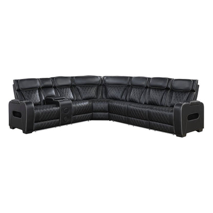 Homelegance  - Fairway 3-Piece Power Reclining Sectional W/ Left Side Console, Power Headrests, Storage Arms, Cup holders, Reading Lights, Charging Ports, Wireless speakers, 2 Wireless Chargers, and LED in Black - 9516BLKSx32LCN3RPWH view 1