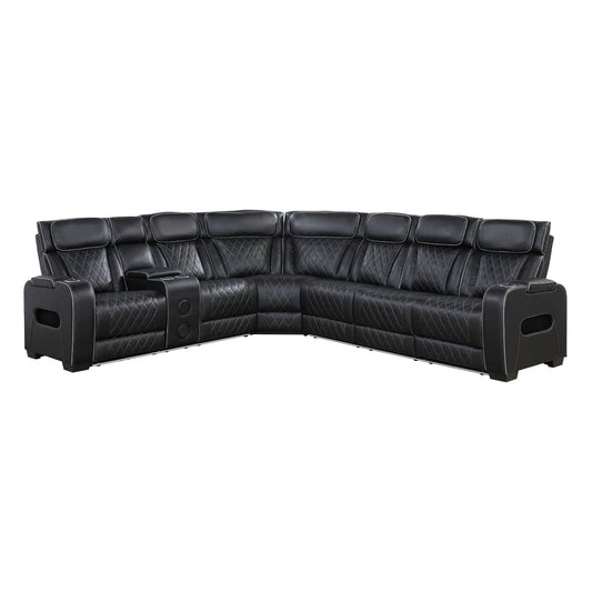 Homelegance  - Fairway 3-Piece Power Reclining Sectional W/ Left Side Console, Power Headrests, Storage Arms, Cup holders, Reading Lights, Charging Ports, Wireless speakers, 2 Wireless Chargers, and LED in Black - 9516BLKSx32LCN3RPWH view 1