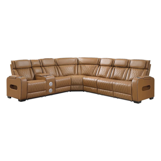 Homelegance  - Fairway 3-Piece Power Reclining Sectional W/ Left Side Console, Power Headrests, Storage Arms, Cup holders, Reading Lights, Charging Ports, Wireless speakers, 2 Wireless Chargers, and LED in Brown - 9516BRWSx32LCN3RPWH view 1