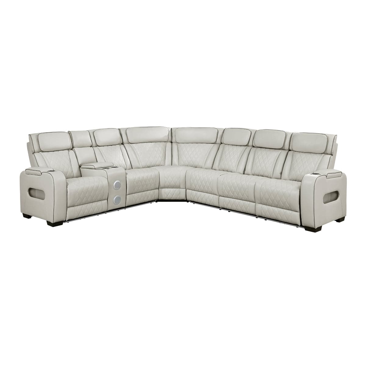 Homelegance  - Fairway 3-Piece Power Reclining Sectional W/ Left Side Console, Power Headrests, Storage Arms, Cup holders, Reading Lights, Charging Ports, Wireless speakers, 2 Wireless Chargers, and LED in Taupe - 9516TPESx32LCN3RPWH media 1
