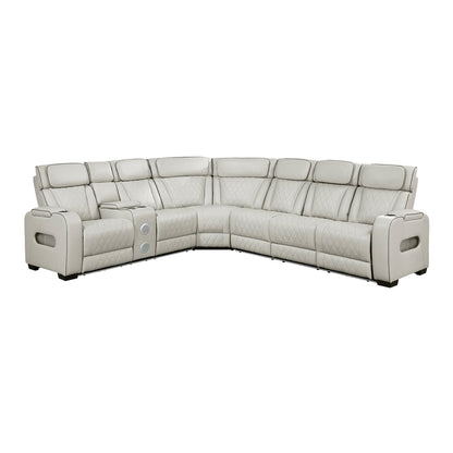 Homelegance  - Fairway 3-Piece Power Reclining Sectional W/ Left Side Console, Power Headrests, Storage Arms, Cup holders, Reading Lights, Charging Ports, Wireless speakers, 2 Wireless Chargers, and LED in Taupe - 9516TPESx32LCN3RPWH media 1