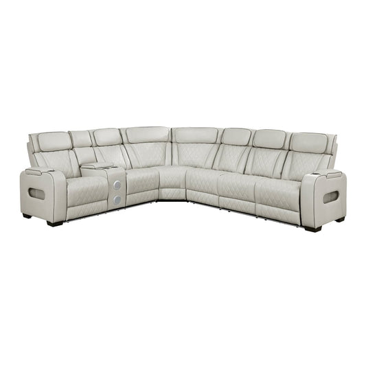 Homelegance  - Fairway 3-Piece Power Reclining Sectional W/ Left Side Console, Power Headrests, Storage Arms, Cup holders, Reading Lights, Charging Ports, Wireless speakers, 2 Wireless Chargers, and LED in Taupe - 9516TPESx32LCN3RPWH media 1