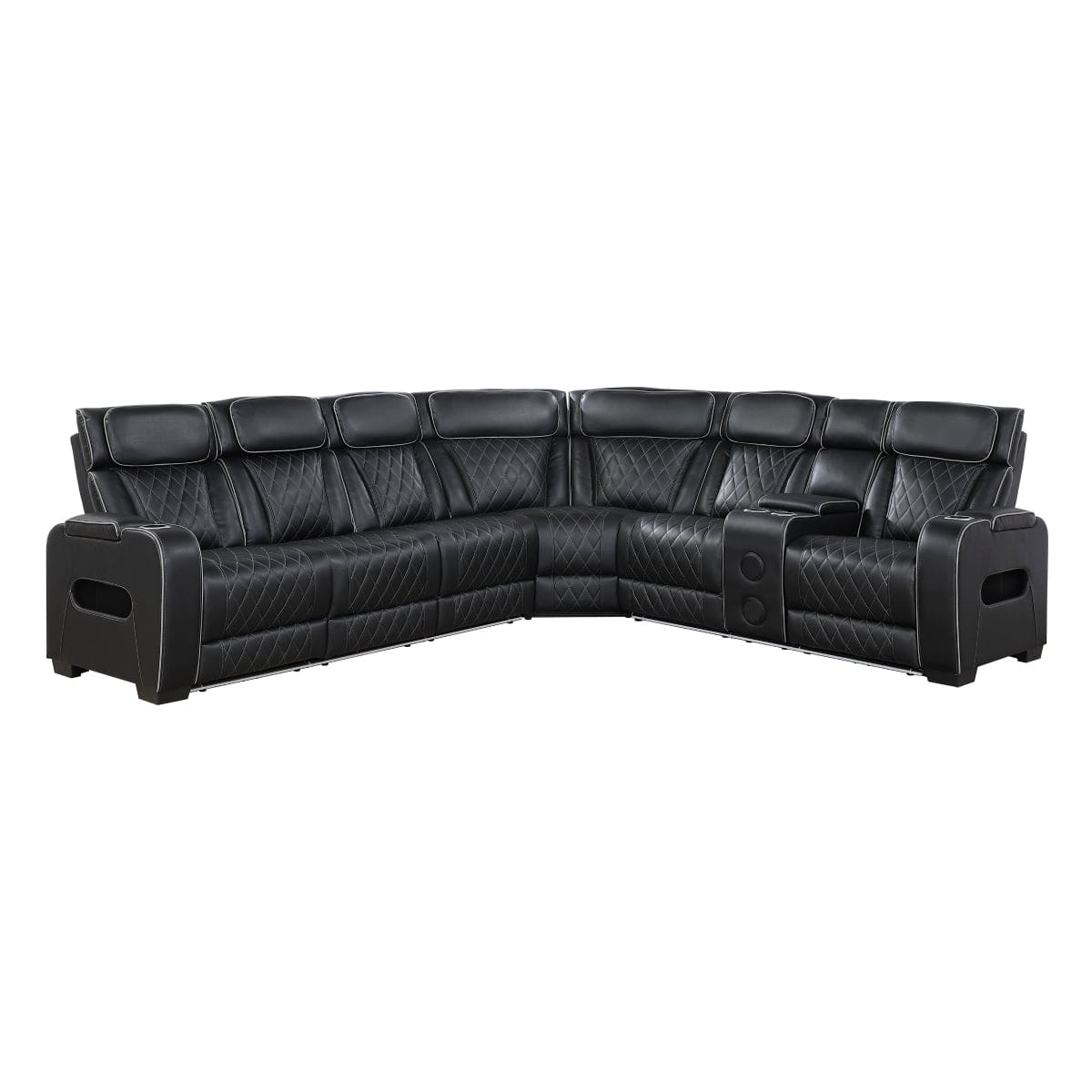Homelegance  - Fairway 3-Piece Power Reclining Sectional W/ Right Side Console, Power Headrests, Storage Arms, Cup holders, Reading Lights, Charging Ports, Wireless speakers, 2 Wireless Chargers, and LED in Black - 9516BLKSx33L2RCNPWH view 1