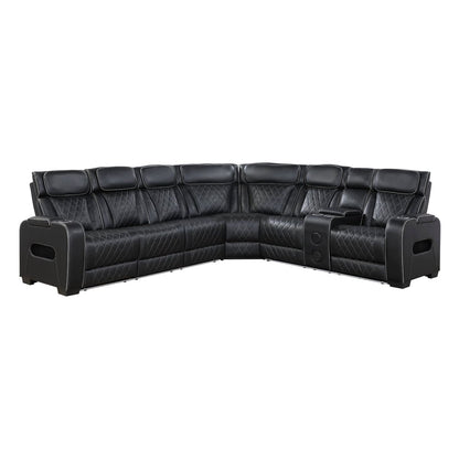 Homelegance  - Fairway 3-Piece Power Reclining Sectional W/ Right Side Console, Power Headrests, Storage Arms, Cup holders, Reading Lights, Charging Ports, Wireless speakers, 2 Wireless Chargers, and LED in Black - 9516BLKSx33L2RCNPWH view 1
