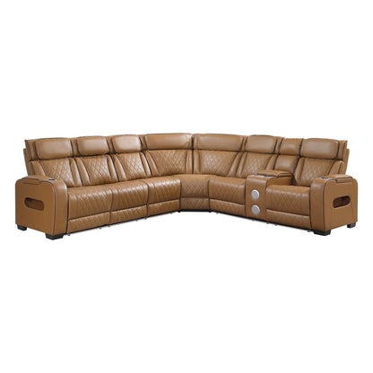 Homelegance  - Fairway 3-Piece Power Reclining Sectional W/ Right Side Console, Power Headrests, Storage Arms, Cup holders, Reading Lights, Charging Ports, Wireless speakers, 2 Wireless Chargers, and LED in Brown - 9516BRWSx33L2RCNPWH view 1