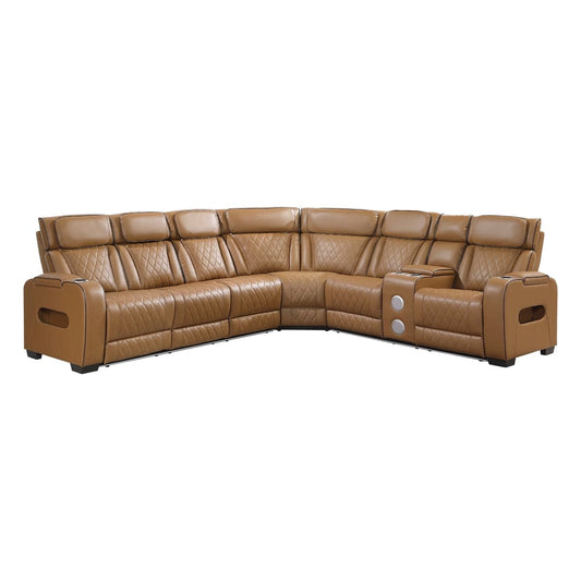 Homelegance  - Fairway 3-Piece Power Reclining Sectional W/ Right Side Console, Power Headrests, Storage Arms, Cup holders, Reading Lights, Charging Ports, Wireless speakers, 2 Wireless Chargers, and LED in Brown - 9516BRWSx33L2RCNPWH view 1