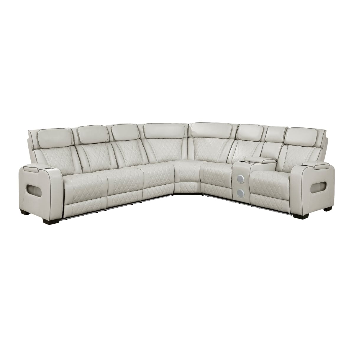 Homelegance  - Fairway 3-Piece Power Reclining Sectional W/ Right Side Console, Power Headrests, Storage Arms, Cup holders, Reading Lights, Charging Ports, Wireless speakers, 2 Wireless Chargers, and LED in Taupe - 9516TPESx33L2RCNPWH view 1