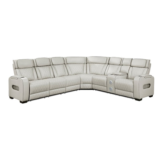 Homelegance  - Fairway 3-Piece Power Reclining Sectional W/ Right Side Console, Power Headrests, Storage Arms, Cup holders, Reading Lights, Charging Ports, Wireless speakers, 2 Wireless Chargers, and LED in Taupe - 9516TPESx33L2RCNPWH view 1