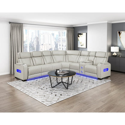 Homelegance  - Fairway 3-Piece Power Reclining Sectional W/ Right Side Console, Power Headrests, Storage Arms, Cup holders, Reading Lights, Charging Ports, Wireless speakers, 2 Wireless Chargers, and LED in Taupe - 9516TPESx33L2RCNPWH view 3