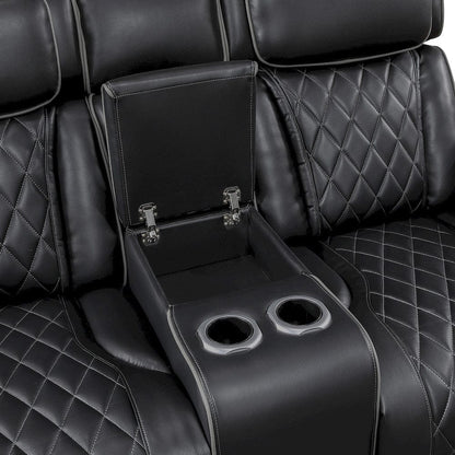 Homelegance  - Fairway Power Double Reclining Love Seat W/ Center Console, Power Headrests, Storage Arms(Top and Side), Cup holders, Charging Ports and LED lighting in Black - 9516BLK-2PWH  view 3