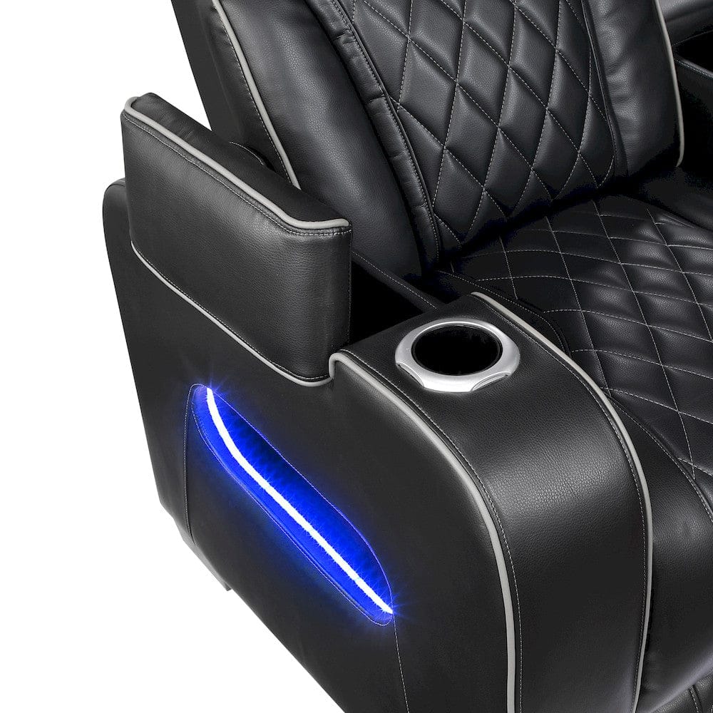 Homelegance  - Fairway Power Double Reclining Love Seat W/ Center Console, Power Headrests, Storage Arms(Top and Side), Cup holders, Charging Ports and LED lighting in Black - 9516BLK-2PWH  view 4