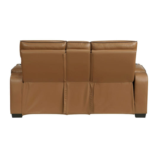 Homelegance  - Fairway Power Double Reclining Love Seat W/ Center Console, Power Headrests, Storage Arms(Top and Side), Cup holders, Charging Ports and LED lighting in Brown - 9516BRW-2PWH  view 2