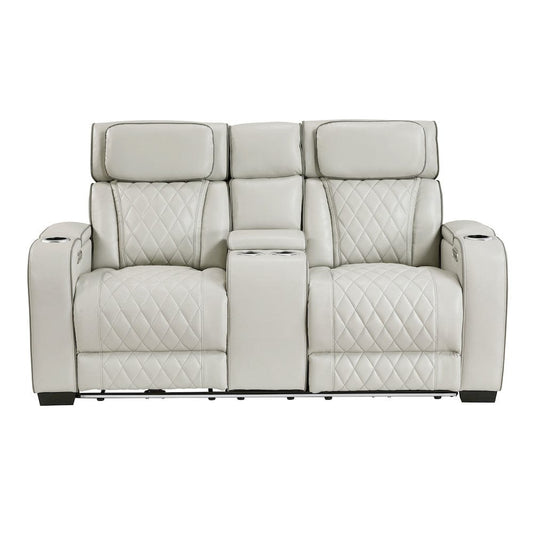 Homelegance  - Fairway Power Double Reclining Love Seat W/ Center Console, Power Headrests, Storage Arms(Top and Side), Cup holders, Charging Ports and LED lighting in Taupe - 9516TPE-2PWH  view 1
