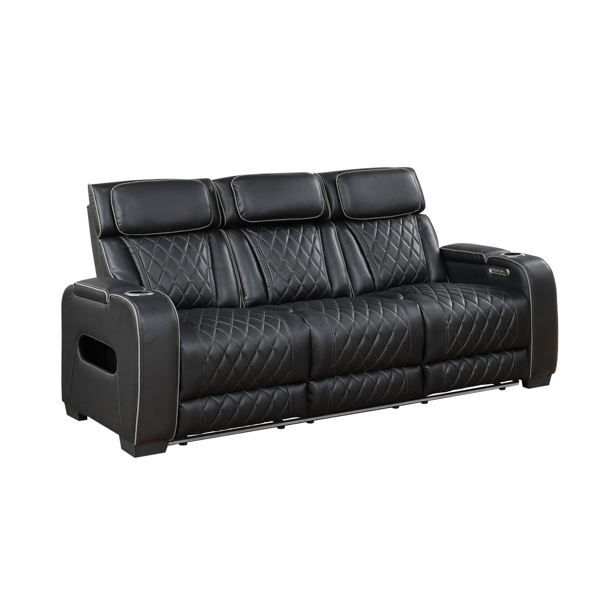 Homelegance  - Fairway Power Double Reclining Sofa W/ Center Drop-Down Cup Holders, Power Headrests, Storage Arms, Cup holders and Reading Lights, Two Wireless Chargers, Charging Ports and LED Lighting in Black - 9516BLK-3PWH view 1