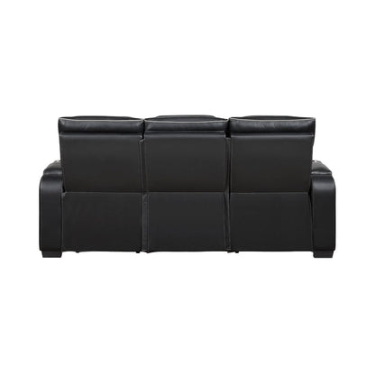 Homelegance  - Fairway Power Double Reclining Sofa W/ Center Drop-Down Cup Holders, Power Headrests, Storage Arms, Cup holders and Reading Lights, Two Wireless Chargers, Charging Ports and LED Lighting in Black - 9516BLK-3PWH view 2