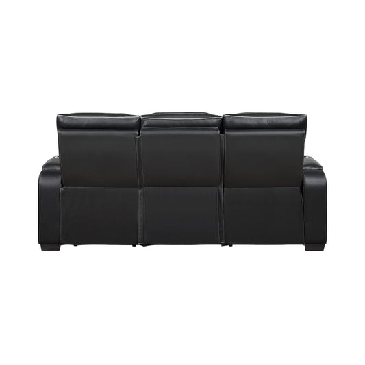 Homelegance  - Fairway Power Double Reclining Sofa W/ Center Drop-Down Cup Holders, Power Headrests, Storage Arms, Cup holders and Reading Lights, Two Wireless Chargers, Charging Ports and LED Lighting in Black - 9516BLK-3PWH view 2