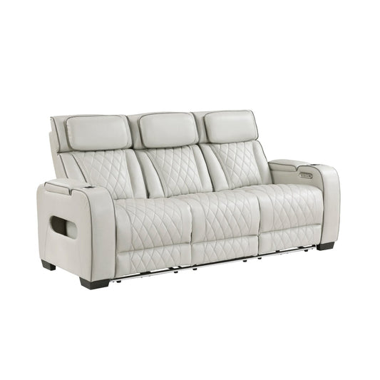 Homelegance  - Fairway Power Double Reclining Sofa W/ Center Drop-Down Cup Holders, Power Headrests, Storage Arms, Cup holders and Reading Lights, Two Wireless Chargers, Charging Ports and LED Lighting in Taupe - 9516TPE-3PWH view 1