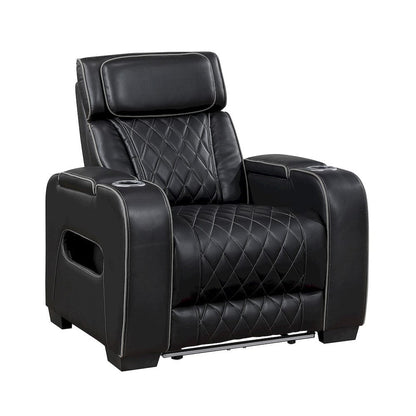 Homelegance  - Fairway Power Reclining Chair W/ Power Headrest, Cup holders and Storage Arms(Top and Side), Charging Ports and LED lighting in Black - 9516BLK-1PWH  view 1