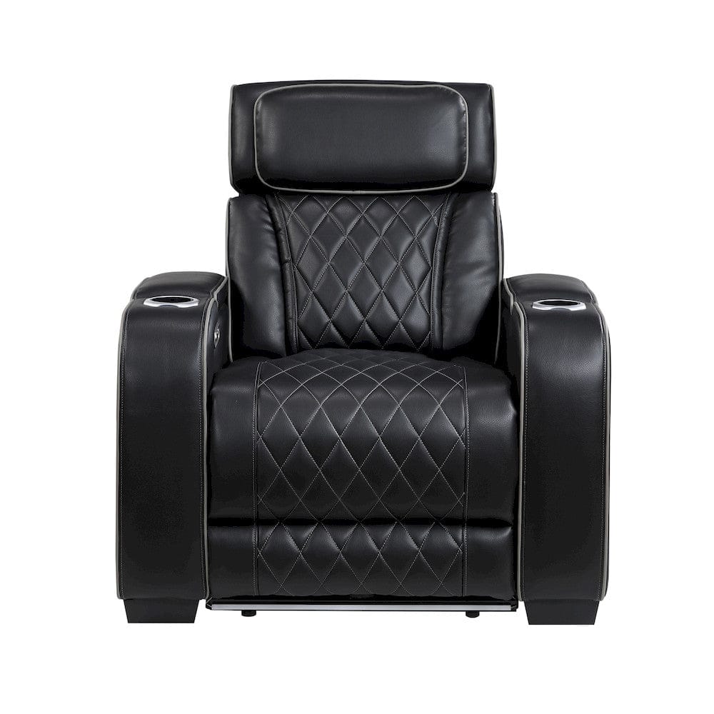 Homelegance  - Fairway Power Reclining Chair W/ Power Headrest, Cup holders and Storage Arms(Top and Side), Charging Ports and LED lighting in Black - 9516BLK-1PWH  view 2