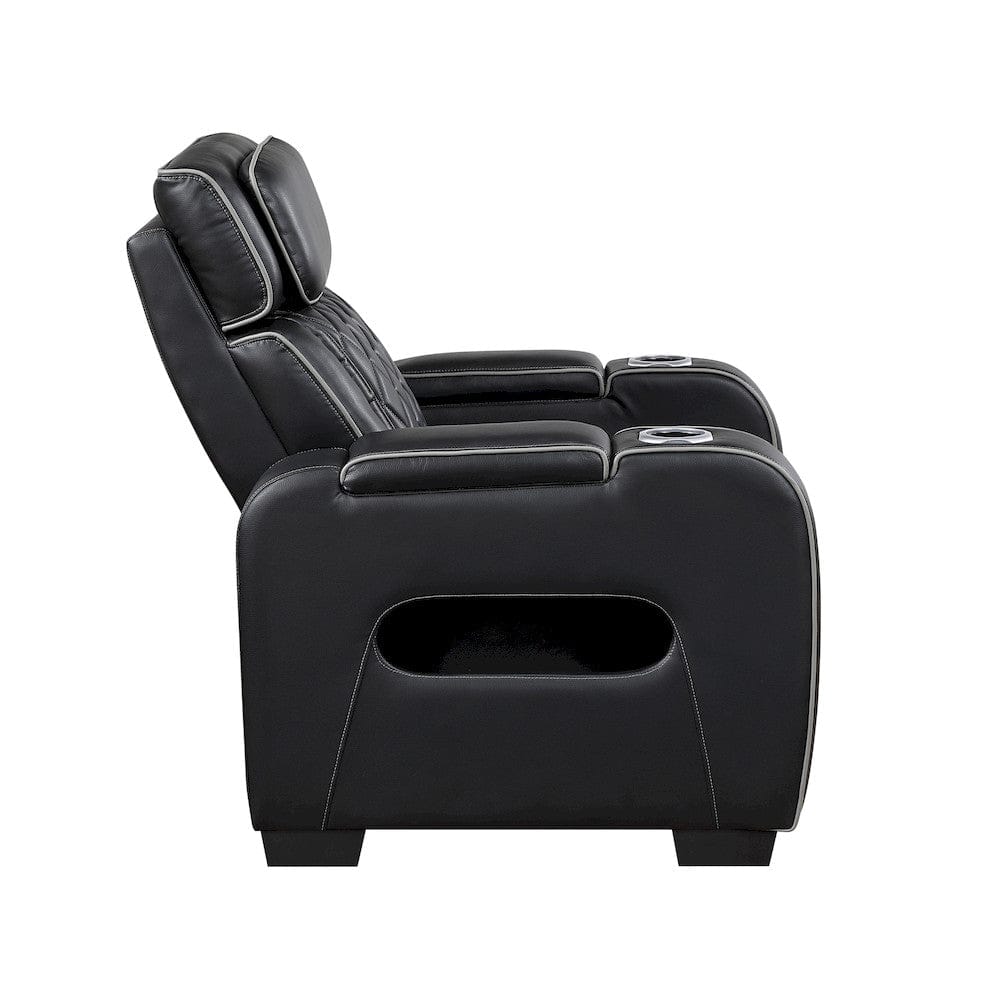 Homelegance  - Fairway Power Reclining Chair W/ Power Headrest, Cup holders and Storage Arms(Top and Side), Charging Ports and LED lighting in Black - 9516BLK-1PWH  view 3