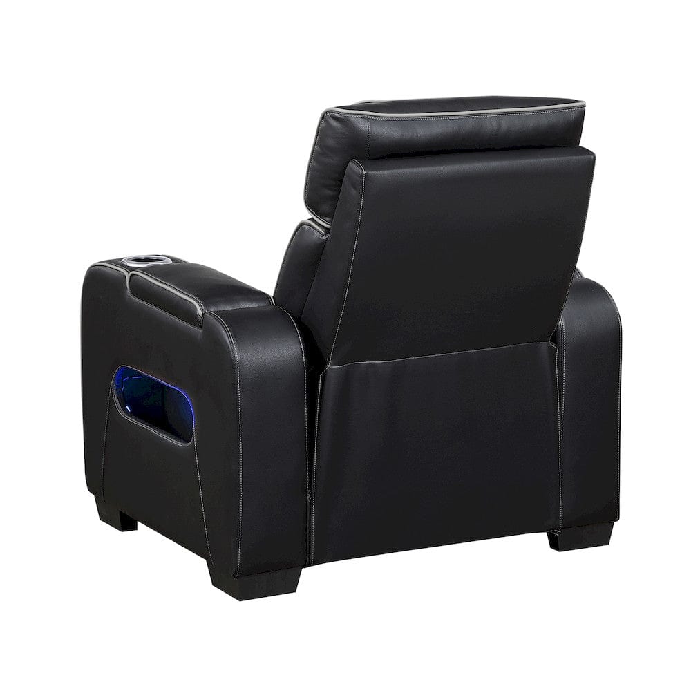 Homelegance  - Fairway Power Reclining Chair W/ Power Headrest, Cup holders and Storage Arms(Top and Side), Charging Ports and LED lighting in Black - 9516BLK-1PWH  view 4
