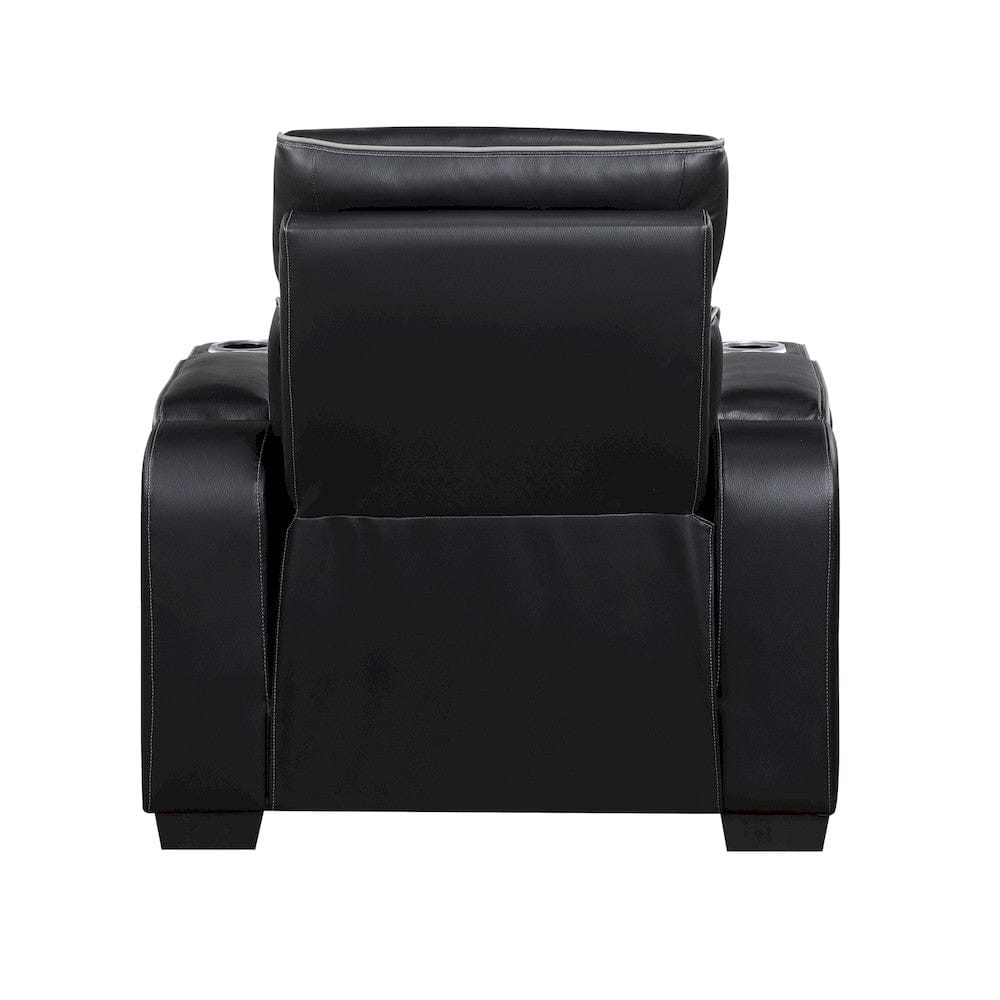 Homelegance  - Fairway Power Reclining Chair W/ Power Headrest, Cup holders and Storage Arms(Top and Side), Charging Ports and LED lighting in Black - 9516BLK-1PWH  view 5