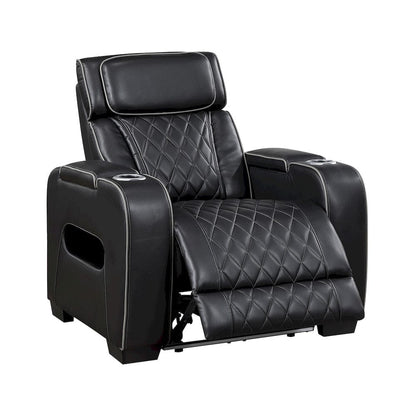 Homelegance  - Fairway Power Reclining Chair W/ Power Headrest, Cup holders and Storage Arms(Top and Side), Charging Ports and LED lighting in Black - 9516BLK-1PWH  view 6