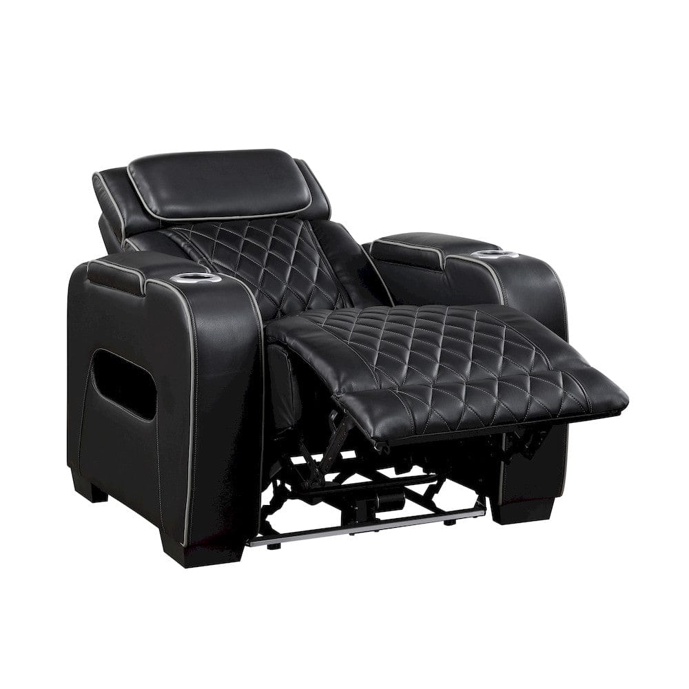 Homelegance  - Fairway Power Reclining Chair W/ Power Headrest, Cup holders and Storage Arms(Top and Side), Charging Ports and LED lighting in Black - 9516BLK-1PWH  view 7