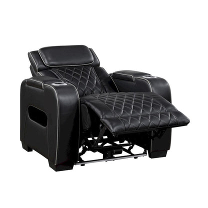 Homelegance  - Fairway Power Reclining Chair W/ Power Headrest, Cup holders and Storage Arms(Top and Side), Charging Ports and LED lighting in Black - 9516BLK-1PWH  view 7