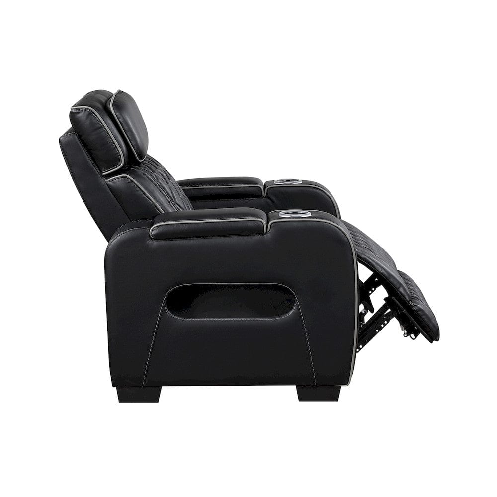 Homelegance  - Fairway Power Reclining Chair W/ Power Headrest, Cup holders and Storage Arms(Top and Side), Charging Ports and LED lighting in Black - 9516BLK-1PWH  view 8