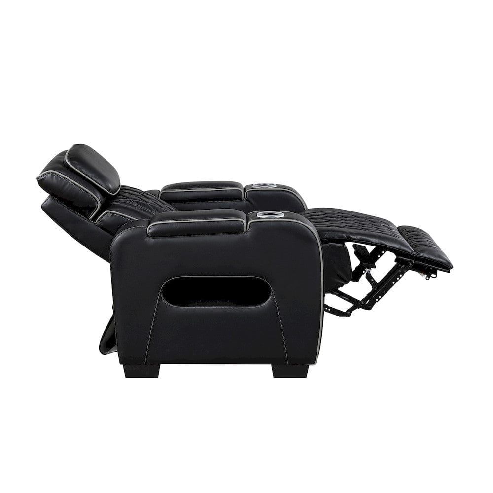 Homelegance  - Fairway Power Reclining Chair W/ Power Headrest, Cup holders and Storage Arms(Top and Side), Charging Ports and LED lighting in Black - 9516BLK-1PWH  view 9