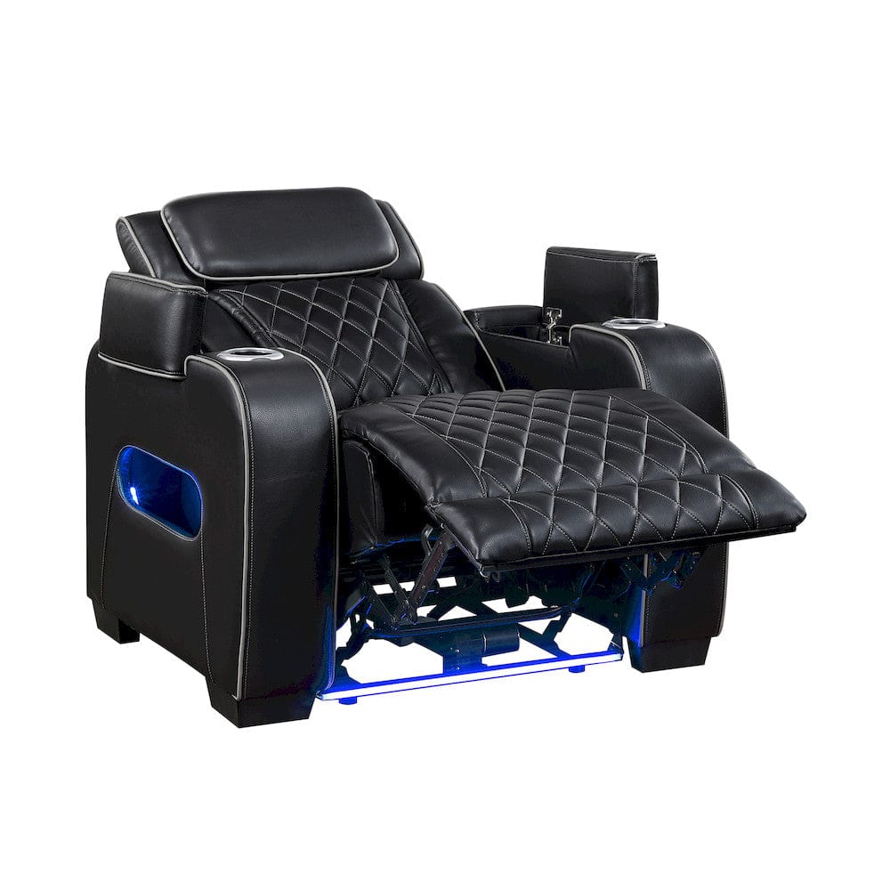 Homelegance  - Fairway Power Reclining Chair W/ Power Headrest, Cup holders and Storage Arms(Top and Side), Charging Ports and LED lighting in Black - 9516BLK-1PWH  view 10