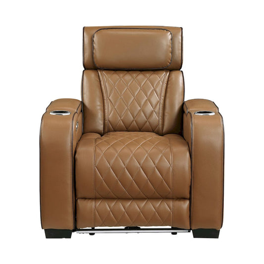 Homelegance  - Fairway Power Reclining Chair W/ Power Headrest, Cup holders and Storage Arms(Top and Side), Charging Ports and LED lighting in Brown - 9516BRW-1PWH  view 1