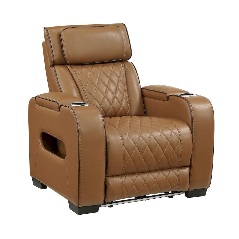 Homelegance  - Fairway Power Reclining Chair W/ Power Headrest, Cup holders and Storage Arms(Top and Side), Charging Ports and LED lighting in Brown - 9516BRW-1PWH  view 2