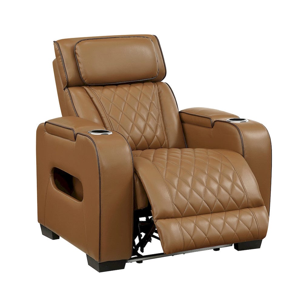 Homelegance  - Fairway Power Reclining Chair W/ Power Headrest, Cup holders and Storage Arms(Top and Side), Charging Ports and LED lighting in Brown - 9516BRW-1PWH  view 6