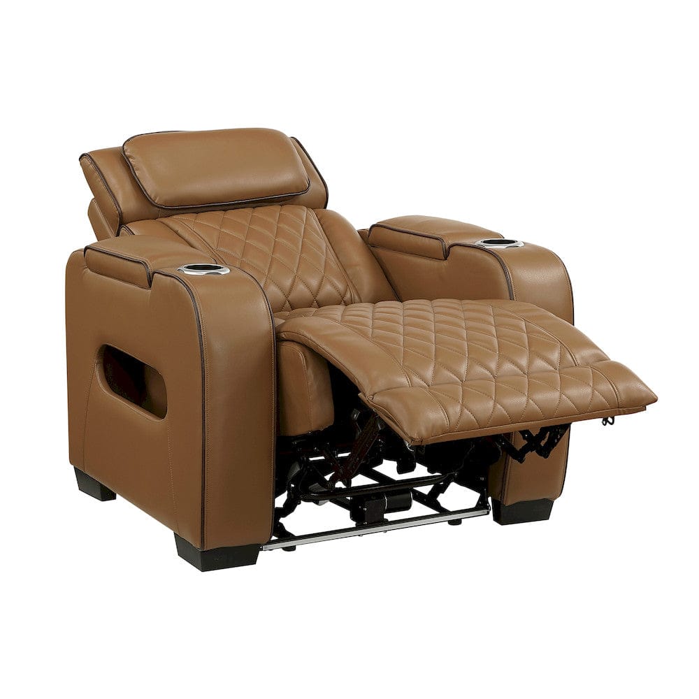 Homelegance  - Fairway Power Reclining Chair W/ Power Headrest, Cup holders and Storage Arms(Top and Side), Charging Ports and LED lighting in Brown - 9516BRW-1PWH  view 7
