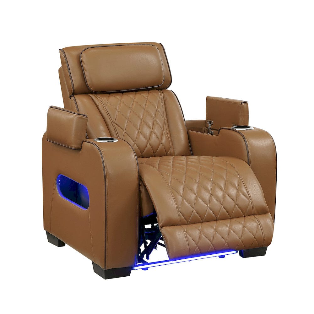 Homelegance  - Fairway Power Reclining Chair W/ Power Headrest, Cup holders and Storage Arms(Top and Side), Charging Ports and LED lighting in Brown - 9516BRW-1PWH  view 10