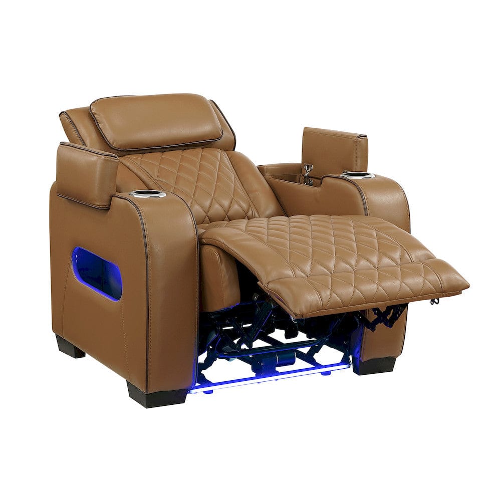 Homelegance  - Fairway Power Reclining Chair W/ Power Headrest, Cup holders and Storage Arms(Top and Side), Charging Ports and LED lighting in Brown - 9516BRW-1PWH  view 11