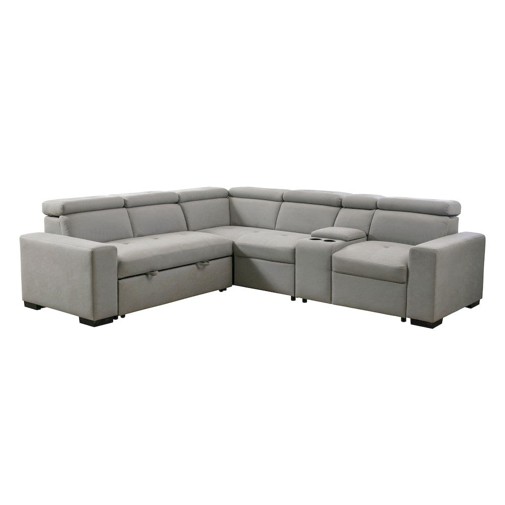 Homelegance  - Farrah 3-Piece Sectional W/ Adjustable Headrests, Pull-out Bed and Console in Light gray - 9219GYxSC  view 1
