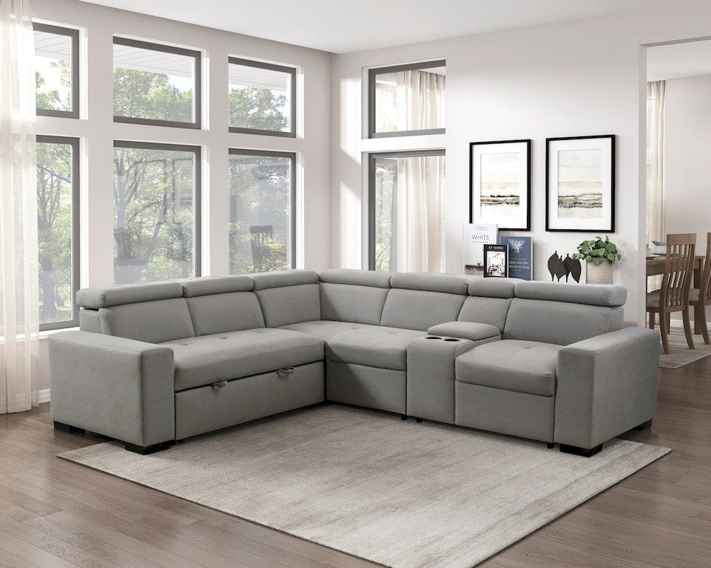 Homelegance  - Farrah 3-Piece Sectional W/ Adjustable Headrests, Pull-out Bed and Console in Light gray - 9219GYxSC  view 2