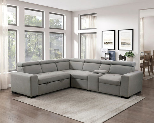 Homelegance  - Farrah 3-Piece Sectional W/ Adjustable Headrests, Pull-out Bed and Console in Light gray - 9219GYxSC  view 2