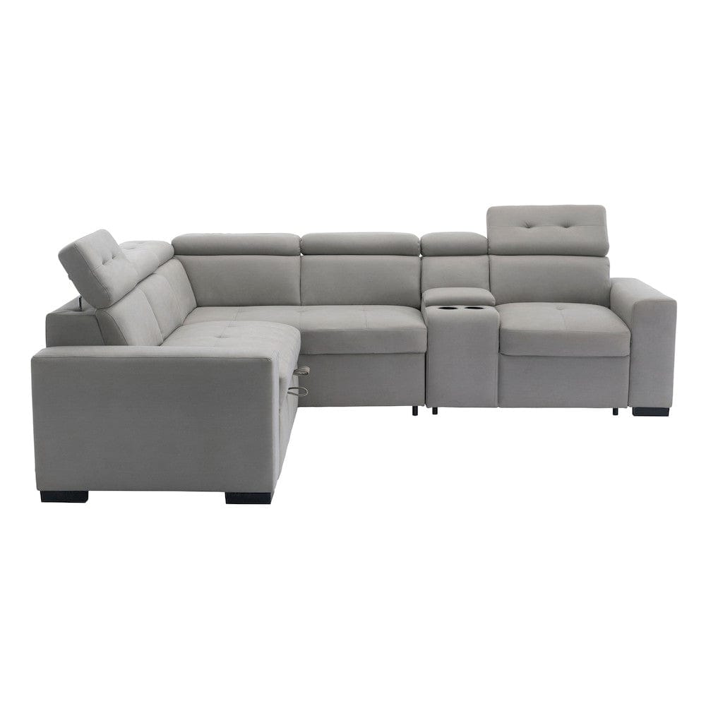 Homelegance  - Farrah 3-Piece Sectional W/ Adjustable Headrests, Pull-out Bed and Console in Light gray - 9219GYxSC  view 3