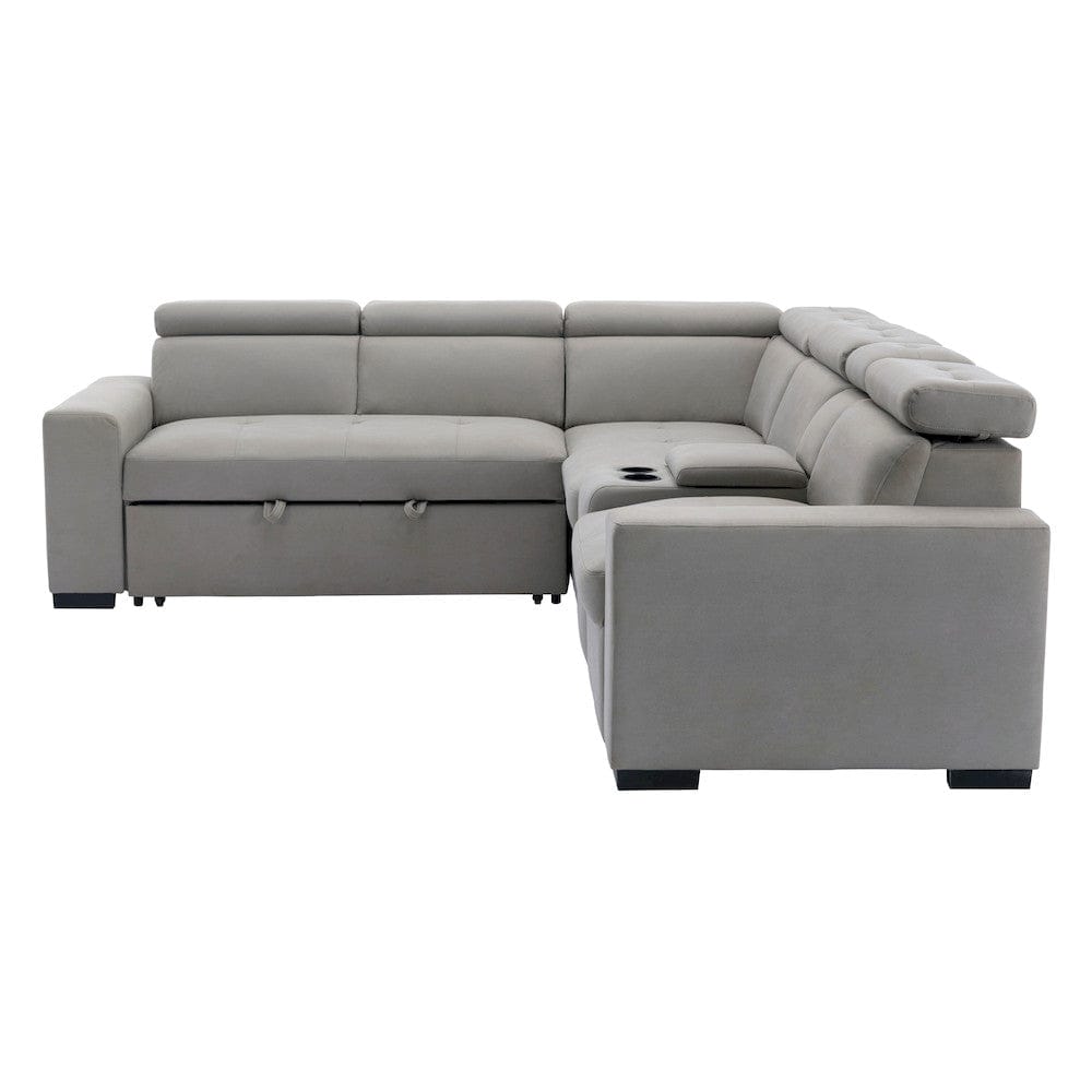Homelegance  - Farrah 3-Piece Sectional W/ Adjustable Headrests, Pull-out Bed and Console in Light gray - 9219GYxSC  view 4